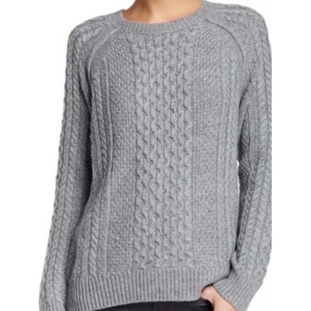 VINCE Cable Knit Wool Alpaca Camel Blend Gray Crew Neck Sweater Women's Large